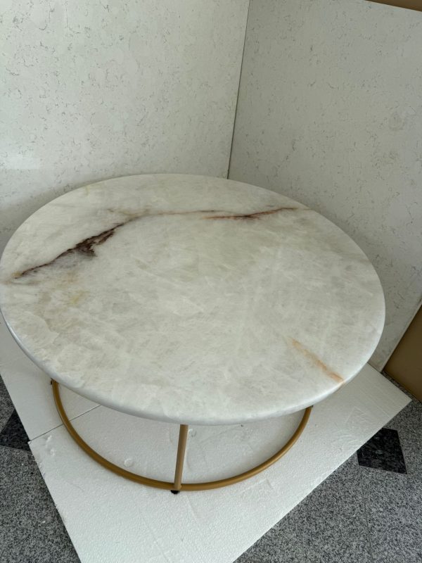 OKRUGLA PLOČA STOLA KVARC QUARTZ I METALNE NOGICE